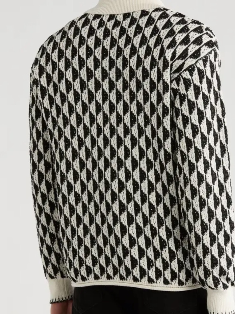 SCOTCH AND SODA JACQAURD DROP SHOULDER LONG SLEEVE POLO WHITE/BLACK - L - Picture 2 of 7